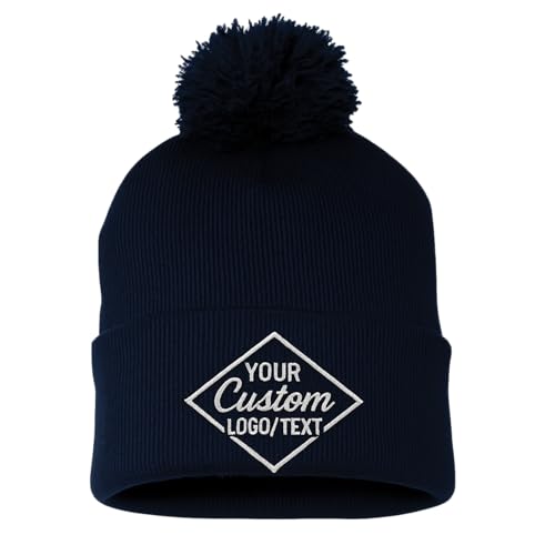 Custom Embroidered Pom-Pom Beanie – Warm Knit Hat for Men & Women