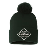Custom Embroidered Pom-Pom Beanie – Warm Knit Hat for Men & Women