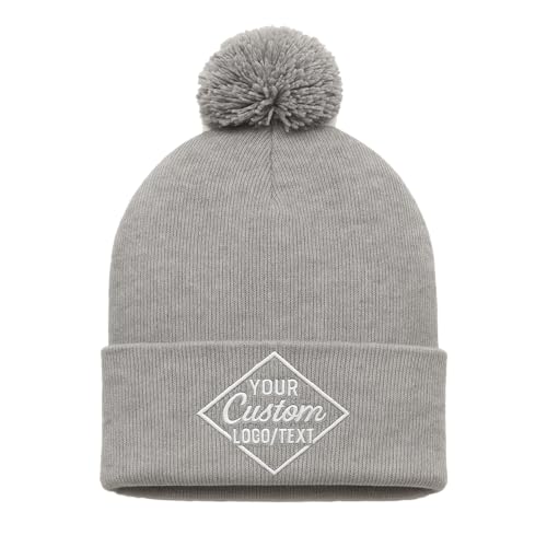 Custom Embroidered Pom-Pom Beanie – Warm Knit Hat for Men & Women