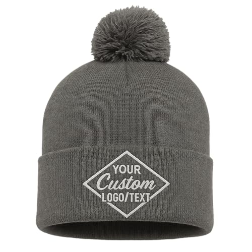 Custom Embroidered Pom-Pom Beanie – Warm Knit Hat for Men & Women
