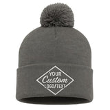 Custom Embroidered Pom-Pom Beanie – Warm Knit Hat for Men & Women