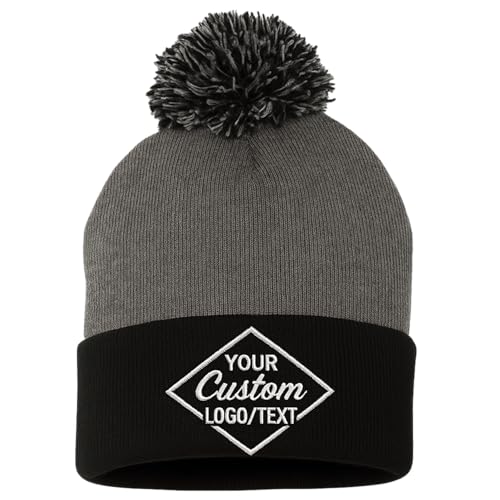 Custom Embroidered Pom-Pom Beanie – Warm Knit Hat for Men & Women