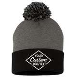 Custom Embroidered Pom-Pom Beanie – Warm Knit Hat for Men & Women