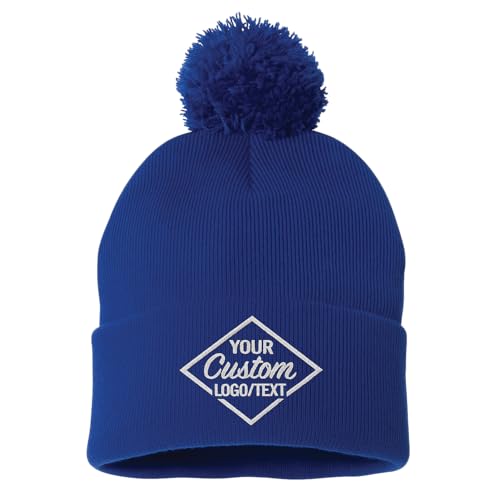 Custom Embroidered Pom-Pom Beanie – Warm Knit Hat for Men & Women