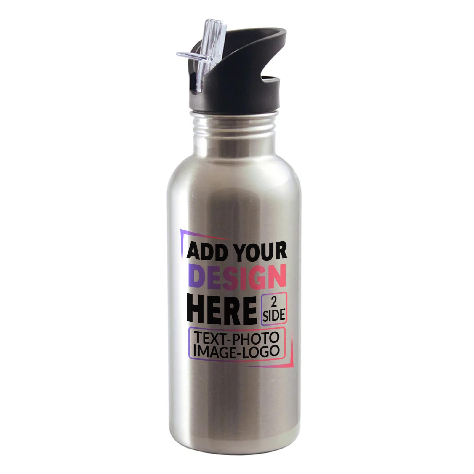 Custom 20oz Stainless Steel Silver Water Bottle With Straw