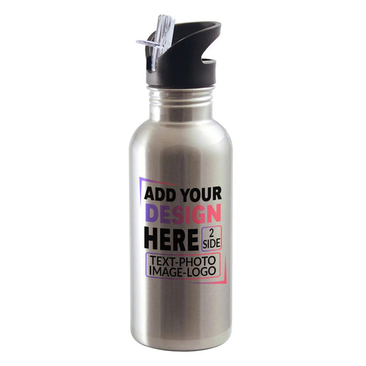 Custom 20oz Stainless Steel Silver Water Bottle With Straw