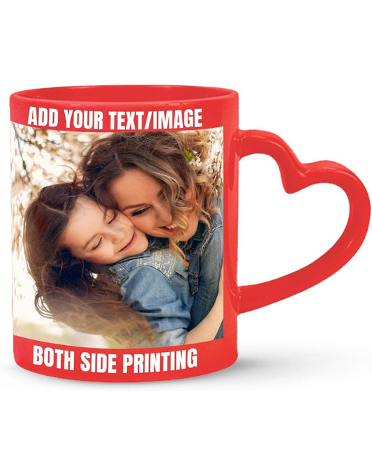 11oz Red Heat Sensitive Color Changing Photo Magic Mug Heart Handle Customize Photo Text