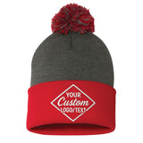 Custom Embroidered Pom-Pom Beanie – Warm Knit Hat for Men & Women