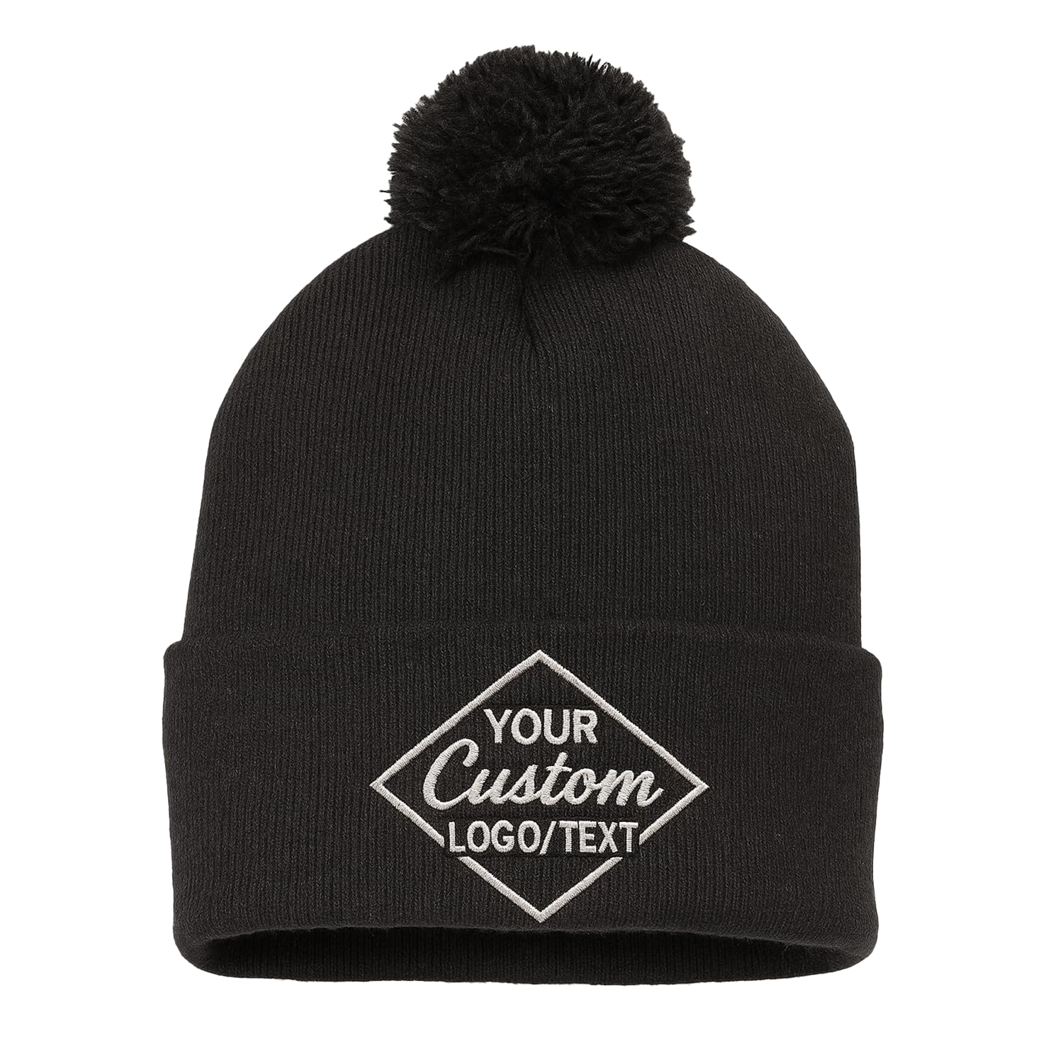 Custom Embroidered Pom-Pom Beanie – Warm Knit Hat for Men & Women