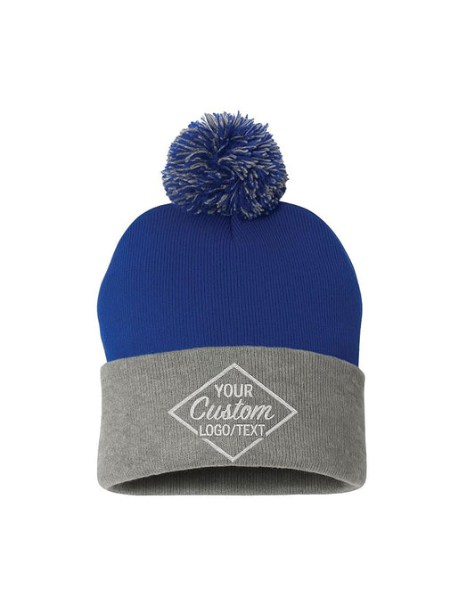 Custom Embroidered Pom-Pom Beanie – Warm Knit Hat for Men & Women