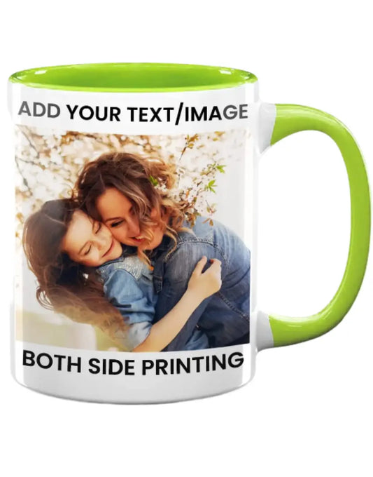 11oz Light Green Inside Handle Color Personalized Ceramic Coffee Mug with Photo Text Printing