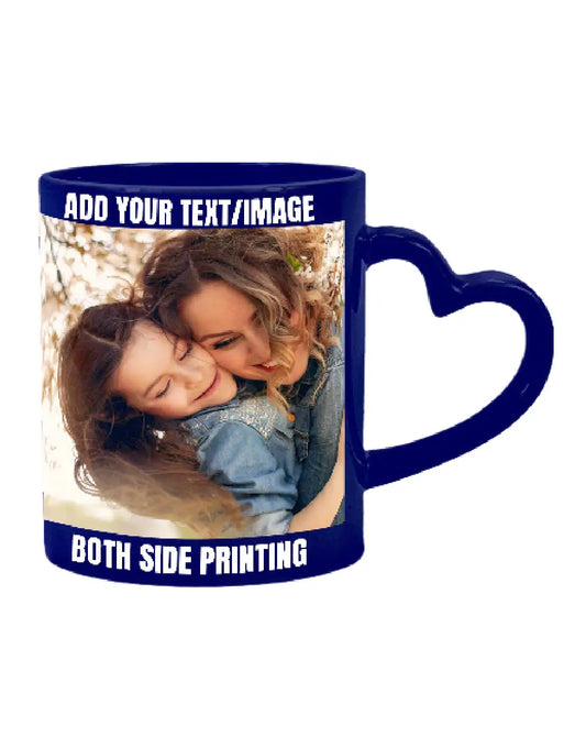 11oz Blue Heat Sensitive Color Changing Photo Magic Mug Heart Handle Personalized Photo Text