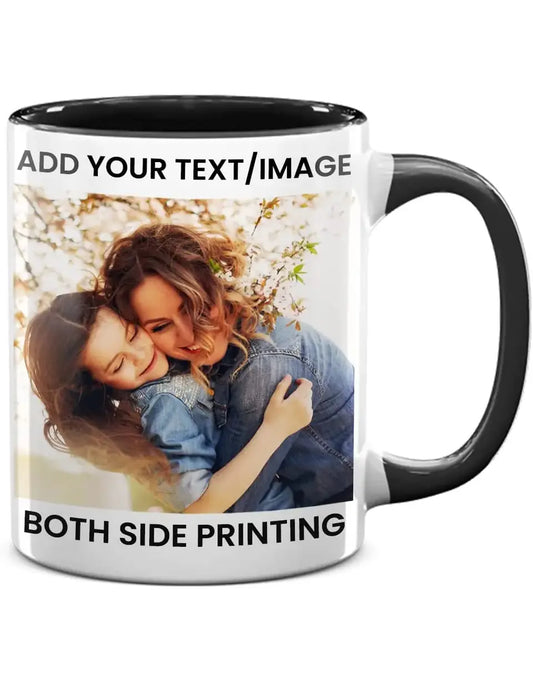 11oz Black Inside Handle Color Custom Ceramic Coffee Mug with Photo Text Printing