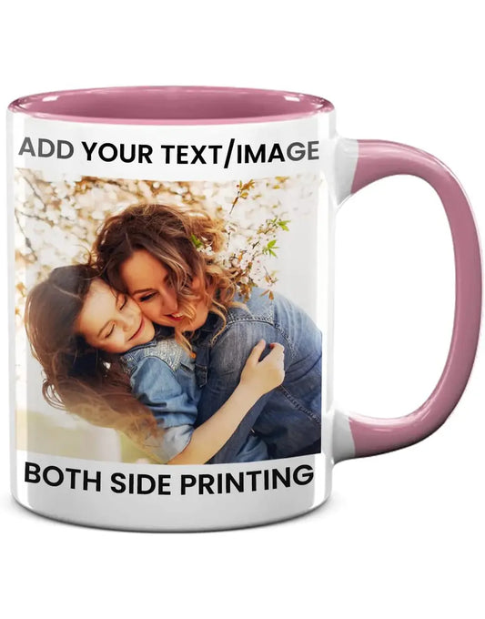 11oz Pink Inside Handle Color Custom Ceramic Coffee Mug with Image Logo Text