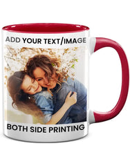 11oz Red Inside Handle Color Personalized Ceramic Coffee Mug with Photo Text Logo
